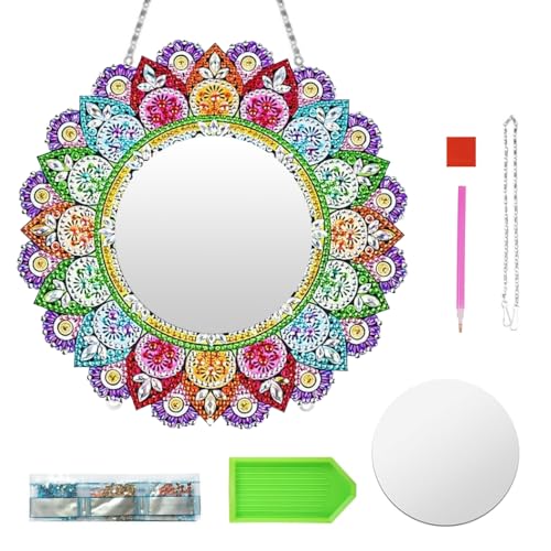 Wzhtuzi Diamond Painting Spiegel Set, Diamond Painting Spiegel Bastelset Kinder, DIY 5D Diamantmalerei Schminkspiegel, 5D Diamond Make-up Spiegel Rund Bastelset, DIY Kinder Malen Dekoration von Wzhtuzi