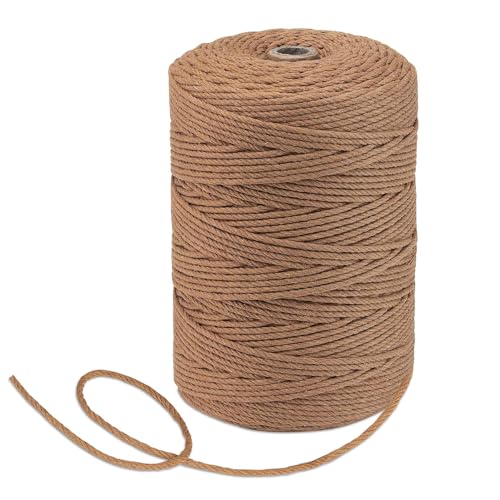 Wzhtuzi Macrame Cord, 3 mm x 300 m Makramee garn, Natürliche Baumwollgarn, Geflochtenes Baumwollseil - Baumwollgarn Beige Schnur für DIY Pflanzenaufhänger, Wandbehang, Traumfänger von Wzhtuzi