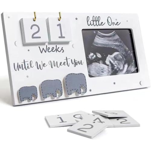 Wzhtuzi Sonogram Bilderrahmen, 24 x 12,7 cm Massivholz Ultraschall Fotorahmen mit Countdown Kalender, Vertikal und Hängende Baby First Scan Ultraschallbilder Rahmen, Geschenke für Werdende Mütter von Wzhtuzi