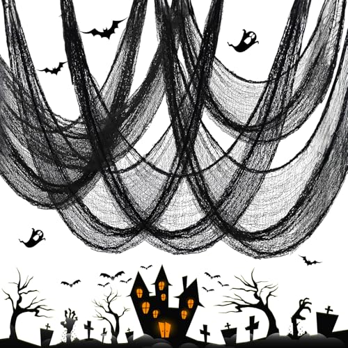 Wzone 5 Stück Halloween Deko Schwarz Tuch 76x183cm (30x72), Schwarz Cover Gaze Gruseliges Tuch, für Mystische Stimmung, Der Fetztenstoff ist für die Türen Hallen Veranden Fenster von Wzone