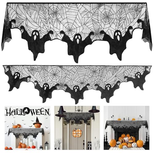 Wzone 55 x 200 cm Halloween Spinnennetz Deko, Geister Deko Schwarz Spitze Spinnennetz, Grusel Deko für Tür Karneval Halloween Party Grusel Deko von Wzone