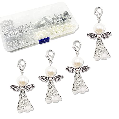 Wzong 50 Sets Schutzengel Charms Schlüsselanhänger Set Engelsperlen Flügel Bastelset Hochzeitsdekoration Baby Shower Crafts Geschenke, Silber von Wzong