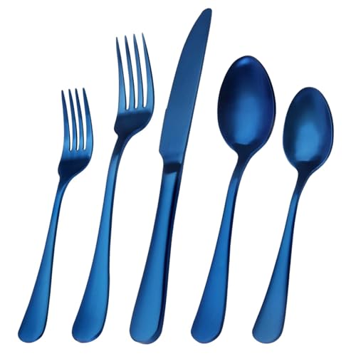 Wzxhew # Blue Besteck-Set, 20-teilig, Besteck-Set, Edelstahl, für 4 Personen, inklusive Gabel/Löffel (Blau, Einheitsgröße) von Wzxhew