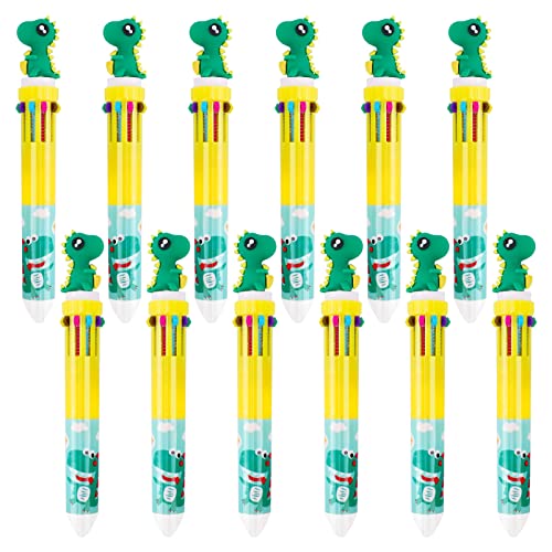 X-BLTU 12 Pack 10-in-1 Retractable Roller Ball Mehrfarbenstifte,10 Farben Kugelschreiber Cartoon Kaninchen Dinosaurier Einhorn Flamingo für Büro Schulbedarf Studenten Geschenk (Kombination 2) von X-BLTU