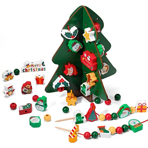 X-Institute Holzperlen Spielzeug Fädelspielzeug Weihnachtsbaum Stapelblock Praktisches Koordinations Kind Interaktionsspielzeug von X-Institute