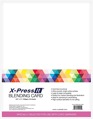 X-Press It Blending Card Paper – 25 Blatt | Premium Ultra Glatt, Hellweiß, säurefreier Karton für professionelles Stempeln, Kartenherstellung, Scrapbooking und Basteln | (21,6 x 27,9 cm) von X-Press It