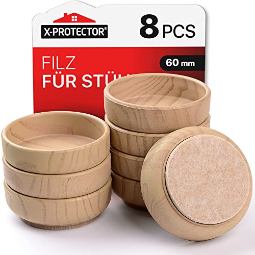 Filzbodenschalen X-Protector - Möbelfilz Rollenschalen 8 PCS Ø60mm - Boden- & Möbelschoner Rollen für Möbelbeine - Verhindern Sie Kratzer mit unseren rutschfesten Holzuntersetzern für Hartholzböden! von X-Protector