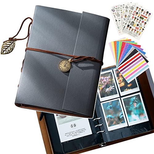 X SIM FITNESSX Fotoalbum zum Selbstgestalten 14.5x21cm Folienabdeckung Scrapbook Vintages Gästebuch Leder Fotobuch zum Einkleben DIY Geschenk mit Aufkleber Fotoecken Khaki von X SIM FITNESSX