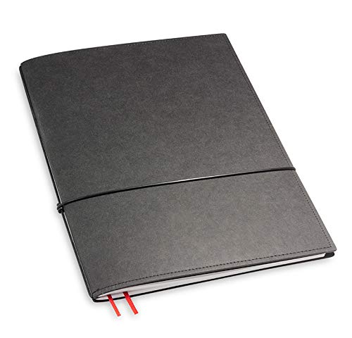 X17-A4+ Notizbuch/Personal Organizer | 7mm dünn | schwarz, vegan! Deutsches Zellulose-Material. Nachfüllbar. Notizheft (blanko) mit Doppeltasche, Made in Germany. von X17