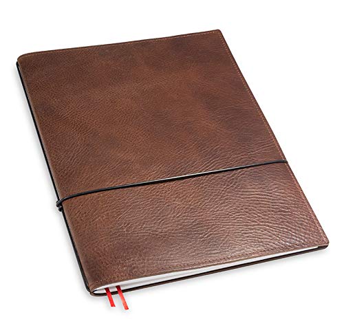 X17-A4+ Notizbuch/Personal Organizer | 9 mm dünn | braun "kastanie", aus Leder. Nachfüllbar. Notizheft (blanko) mit Doppeltasche, Made in Germany. von X17