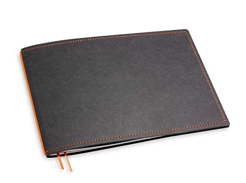 X17-A5+ Querformat Notizbuch/Personal Organizer | 7mm dünn | schwarz + orange, vegan! Deutsches Zellulose-Material. Nachfüllbar. Notizheft (blanko) mit Doppeltasche, Made in Germany. von X17