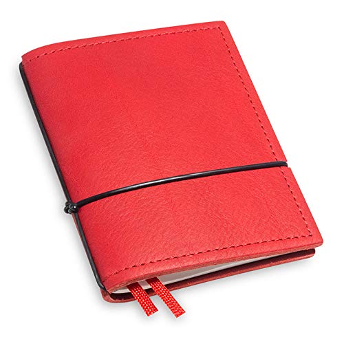 X17-A7 Notizbuch/Personal Organizer | 9 mm dünn | rot, aus Leder. Nachfüllbar. Notizheft (blanko) mit Doppeltasche, Made in Germany. von X17