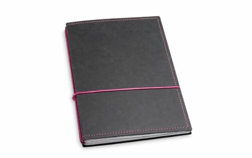 X17 Notizbuch A5, schwarz + magenta; Vegan! aus Deutsches Zellulose-Material. Austauschbare Notizhefte (blanko,kariert) mit Doppeltasche, Made in Germany von X17