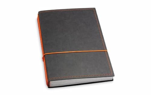 X17 Notizbuch A5, schwarz + orange; Vegan! aus Deutsches Zellulose-Material. Austauschbare Notizhefte (blanko, liniert, kariert, gepunktet) Made in Germany von X17