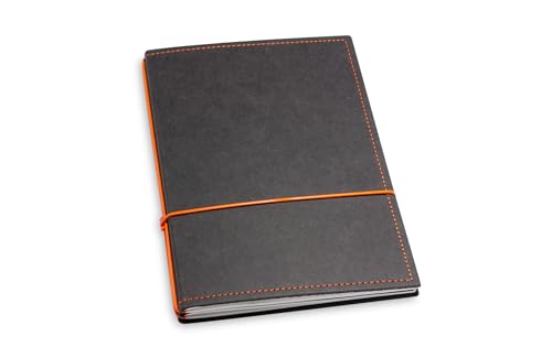 X17 Notizbuch A5, schwarz + orange; Vegan! aus Deutsches Zellulose-Material. Austauschbare Notizhefte (blanko,kariert) mit Doppeltasche, Made in Germany von X17