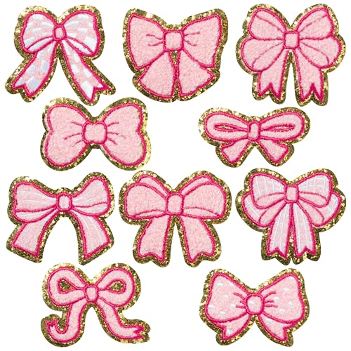 Chenille-Bügelflicken mit Schleife – 10 Stück rot-rosa Erdbeer-Reparaturflicken-Set, Cartoon-Obst, zum Aufnähen auf bestickte Flicken, Applikationen, DIY-Zubehör für Mädchen, Frauen, Rucksack, von X1zuue