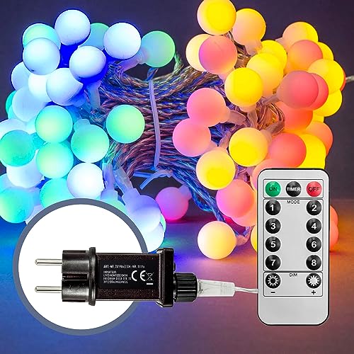 120 LED Kugeln Lichterkette, 3.6W RGB 17 m IP44 Schutzklasse, 8 Lichtmodi, Timer, Fernbedienung, für Balkon, Garten, Geländer, Innen & Außen Dekoration von X4-LIFE