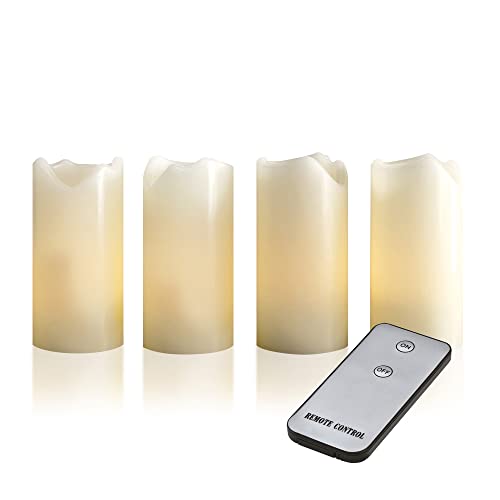 LED Kerzen 4er-Set mit Fernbedienung, LED Echtwachskerzen, echtes Wachs, batteriebetrieben, warmweißes, täuschend echt flackernde Kerzenflamme, Kerzen 10 cm hoch, Durchmesser 5 cm, Farbe Creme von X4-LIFE