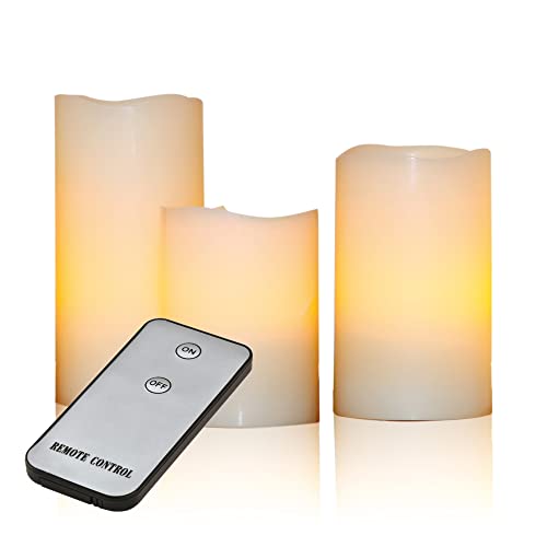 X4-LIFE LED Kerzen mit Wellenrand 3er-Set mit Fernbedienung, LED Echtwachskerzen, echtes Wachs, inkl. Batterie, warmweiße, täuschend echt flackernde Flamme, Kerzen 10cm 12cm 15cm hoch, dekorativ von X4-LIFE