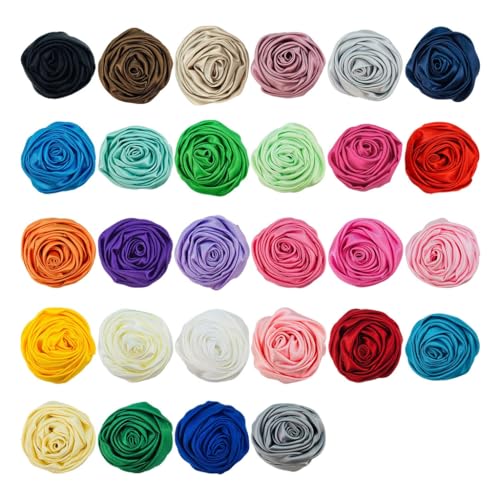 28 Stück modische Satin-Blumen für Haarschmuck, Stoff, Blumenstrauß, Hochzeitsdekoration, Kopfwickel für Stirnband von XAGMODSHN