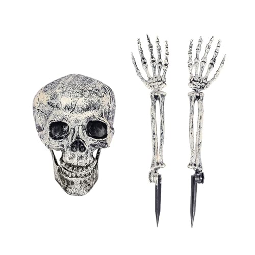 3-teiliges Halloween-Skelett-Dekorationen, Totenkopf-Hand- und Kopf-Set, gruseliger Totenkopf-Skelett-Dekor, realistisch von XAGMODSHN