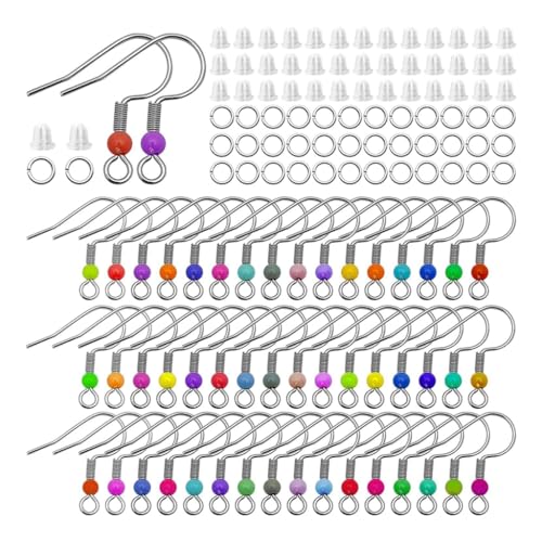 300 Stück Edelstahl-Ohrringe, Haken, Ohrdraht, Schmuck für Frauen, bunte Perlen, Ohrringe, Zubehör von XAGMODSHN