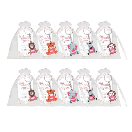 XAGMODSHN 10pcs Schöne Dschungel Tierschlüsselkaint Babypartys Dekorationen Zoos Tierdekoration Mit Dankes Tagen Und Organza Taschen von XAGMODSHN