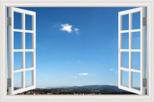 XAONUO 3D Gefälschte Fenster Wandaufkleber Blauer Himmel Wolken Landschaft 200X150 Wandbild Kunst Aufkleber - Fenster Wandaufkleber Gefälschte 3D Fensteraufkleber Diy Aufkleber 3D von XAONUO
