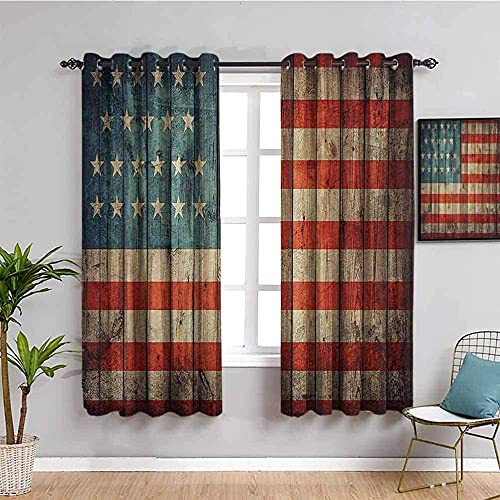 XAONUO 3D Schattierung Fensterdekoration Weinlese Holzbrett Usa Flagge Verdunkelungs-Verdunkelungsvorhänge 3D-Effektdruckvorhang Wohnzimmer Schlafzimmer Fenstervorhänge 280X180Cm von XAONUO