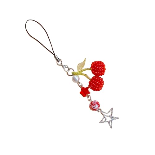 XBOKA Cherries Handykette, bunte Perlen, Schlüsselanhänger, handgefertigt, abnehmbar, für Geldbörse, Tasche von XBOKA