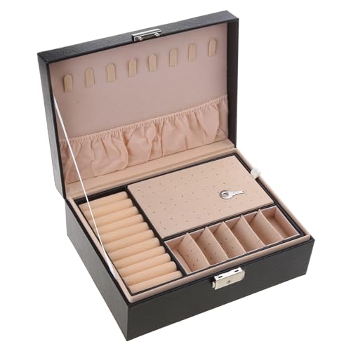 XBOKA Stilvolle Schmuckschatulle, sichere Schmuck-Aufbewahrungsbox, abschließbar, PU-Leder, Schmuck-Organizer für Damen von XBOKA