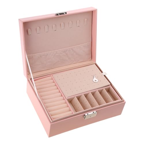 XBOKA Stilvolle Schmuckschatulle, sichere Schmuck-Aufbewahrungsbox, abschließbar, PU-Leder, Schmuck-Organizer für Damen von XBOKA