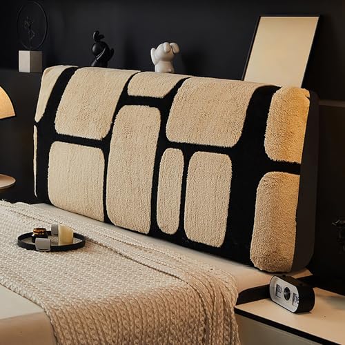 XCLOOZGL Bettkopfteil Hussen Weichem Plüsch Bett Kopfteil Bezug Weicher Strecken Samtstoff Staubdichte Schutzhülle Universell Kopfteilbezug Überzug Headboard Covers Für Schlafzimmer,Beige,120cm von XCLOOZGL