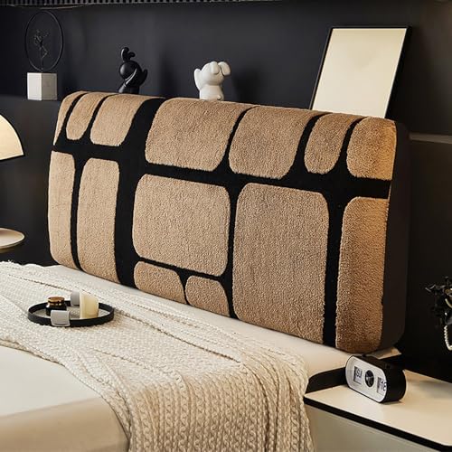 XCLOOZGL Bettkopfteil Hussen Weichem Plüsch Bett Kopfteil Bezug Weicher Strecken Samtstoff Staubdichte Schutzhülle Universell Kopfteilbezug Überzug Headboard Covers Für Schlafzimmer,Khaki,120cm von XCLOOZGL