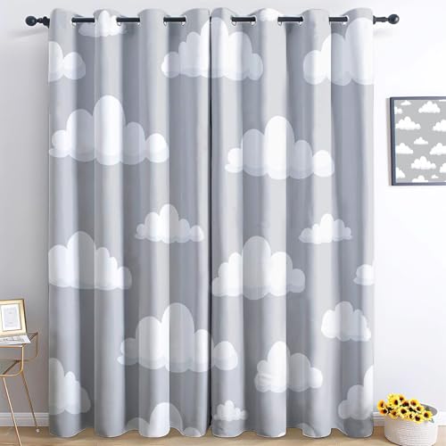 XCQHZYQ Vorhänge Blickdicht mit Ösen Wolken Grauer Hintergrund Kinder H 138 x B 117 cm Blickdichte Vorhänge Wärmeisolierter 2er-Set Vorhang Verdunkelung Sonnenschutz für Schlafzimmer Wohnzimmer von XCQHZYQ