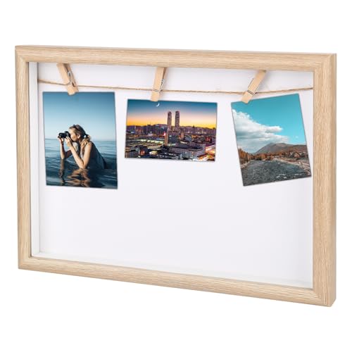 XCRPRT DIY Holz Fotocollage Rahmen, Wandbilderrahmen mit Fotoleine & Holzklammern, Querformat Bilderrahmen, Fotorahmen Collage für Zuhause, Küche, Büro, Dekoratives Aufhängen, 21x30cm von XCRPRT