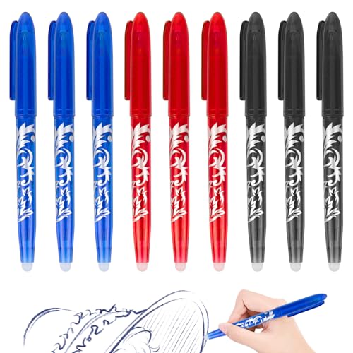 XCRPRT Radierbarer Kugelschreiber Gelschreiber, 9 Tintenroller, Löschbare Stifte, Erasable Pen, 0.5mm Radierstift Kugelschreiber, Friction Stifte für Schulsachen Bürobedarf Studenten BlauSchwarzRot von XCRPRT