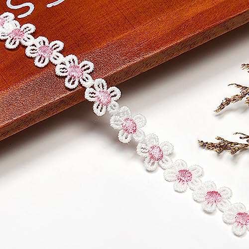 XCSJ 5 Yard 15mm Blumen Spitzenband Florale Spitzenborte Blümchen Zierband Spitzenborte Stickerei Spitzen Spitzenborte Borten Und Bänder Zum Nähen,Bekleidung Deko, Diy Deko (Rosa) von XCSJ