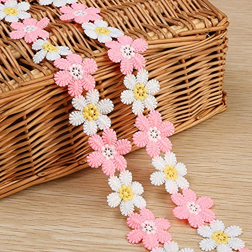 XCSJ 5 Yard Gänseblümchen Borte Spitzenborte Blumen Borte Nähen Blumen Spitzenband Zierband Zum Nähen Borten Und Bänder Zum Nähen Blumen Für Deko Hochzeit Diy Kleidung Handwerk (rosa) von XCSJ