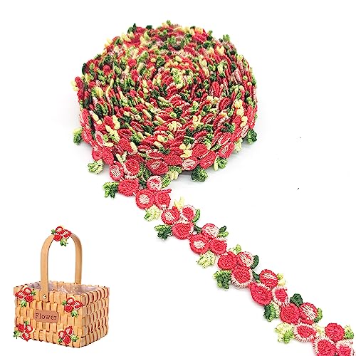 XCSJ 5 Yard Florale Spitzenborte Blumen Spitzenband Rosenstickerei Spitzenborte Stickerei Dekoband Zierband Borten Bänder Blumenband Borten Und Bänder Zum Nähen,Für Verzierungen,Kleidung,DIY (Rot) von XCSJ