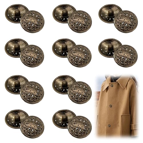 XCSJ 20 Stück Knöpfe Metall Vintage Metallknöpfe Ösenknöpfe Vintage Antike Metall Blazer Knöpfe Metall Blazer Knöpfe Rund Metallknöpfe für Mantel, Blazer,Hemd, Jacke,Uniform (Antikbronze) von XCSJ