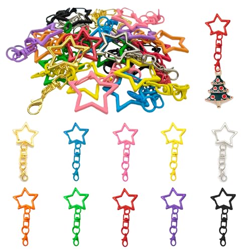 XCSJ 20 Stück Stern Schlüsselring mit Kette Karabinerverschluss Schlüsselringe 25mm Schlüsselanhänger Kette Key Rings Metall Bunt Schlüsselringe für Schlüssel, Basteln, DIY (10 Farben) von XCSJ