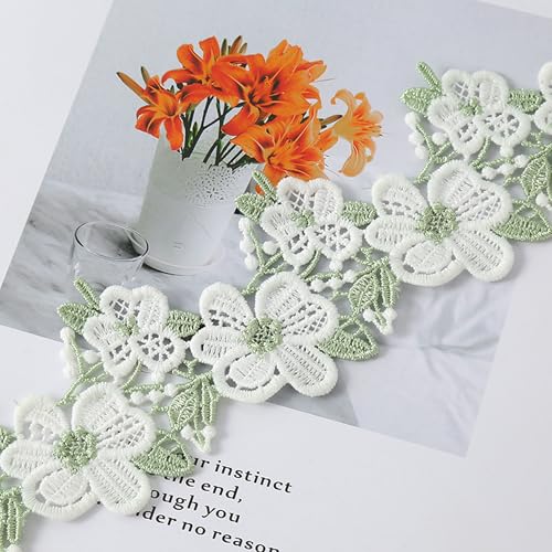 XCSJ 3 Yard 5.5 cm Breite Spitzenborte Blumen Zierband Spitzenband Zierborte zum Naehen Stickerei Borte Borten und Bänder zum Nähen, Kleidung, Handwerk, Hochzeit Deko (Grün) von XCSJ