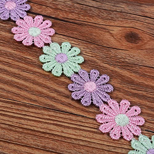 XCSJ 5 Yard 25mm Blumen Spitzenband Spitzenborte Stickerei Dekoband Zierband Borten Bänder Blumenband Gänseblümchen Dekoband Spitzen Spitzenborte Für Hochzeit Deko Handwerk Nähen (lila, rosa, grün) von XCSJ