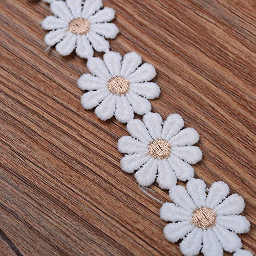 XCSJ 5 Yard 25mm Blumen Spitzenband Spitzenborte Stickerei Dekoband Zierband Borten Bänder Blumenband Gänseblümchen Dekoband Spitzen Spitzenborte Für Hochzeit Deko Handwerk Nähen Deko (Beige gelb) von XCSJ