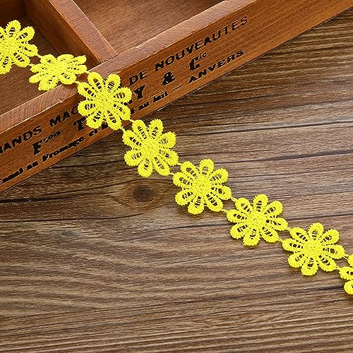 XCSJ 5 Yard 25mm Blumen Spitzenband Spitzenborte Stickerei Dekoband Zierband Borten Bänder Blumenband Gänseblümchen Dekoband Spitzen Spitzenborte Für Hochzeit Deko Handwerk Nähen Deko (Ganz Gelb) von XCSJ