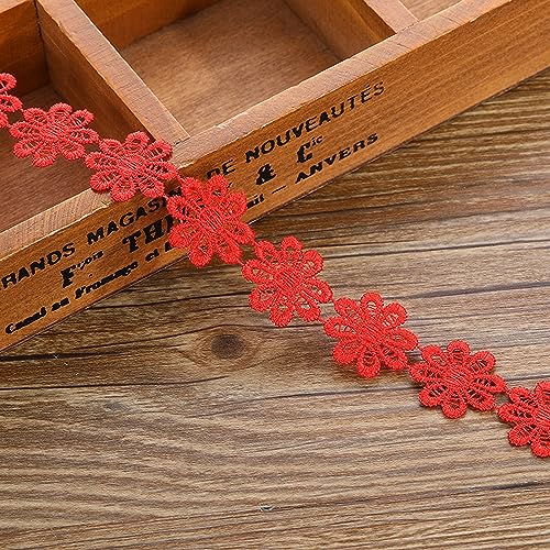 XCSJ 5 Yard 25mm Blumen Spitzenband Spitzenborte Stickerei Dekoband Zierband Borten Bänder Blumenband Gänseblümchen Dekoband Spitzen Spitzenborte Für Hochzeit Deko Handwerk Nähen Deko (Ganz Rot) von XCSJ