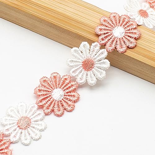 XCSJ 5 Yard 25mm Blumen Spitzenband Spitzenborte Stickerei Dekoband Zierband Borten Bänder Blumenband Gänseblümchen Dekoband Spitzen Spitzenborte Für Hochzeit Deko Handwerk Nähen Deko (Hell-Pink) von XCSJ