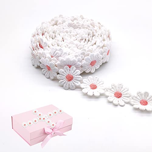 XCSJ 5 Yard 25mm Blumen Spitzenband Spitzenborte Stickerei Dekoband Zierband Borten Bänder Blumenband Gänseblümchen Dekoband Spitzen Spitzenborte Für Hochzeit Deko Handwerk Nähen Deko (Hell-Pink 2) von XCSJ