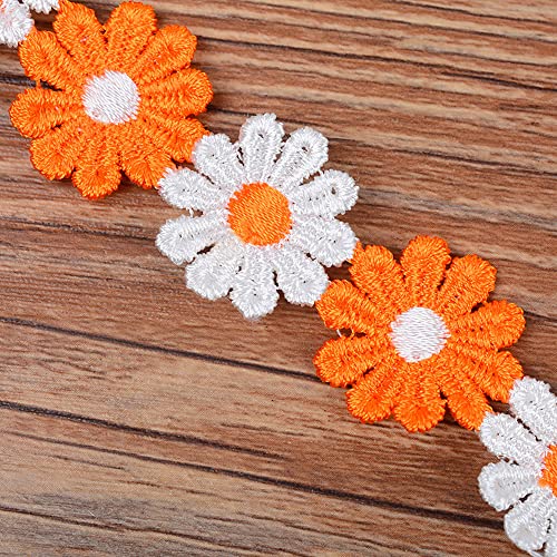 XCSJ 5 Yard 25mm Blumen Spitzenband Spitzenborte Stickerei Dekoband Zierband Borten Bänder Blumenband Gänseblümchen Dekoband Spitzen Spitzenborte Für Hochzeit Deko Handwerk Nähen Deko (Orange, weiß) von XCSJ